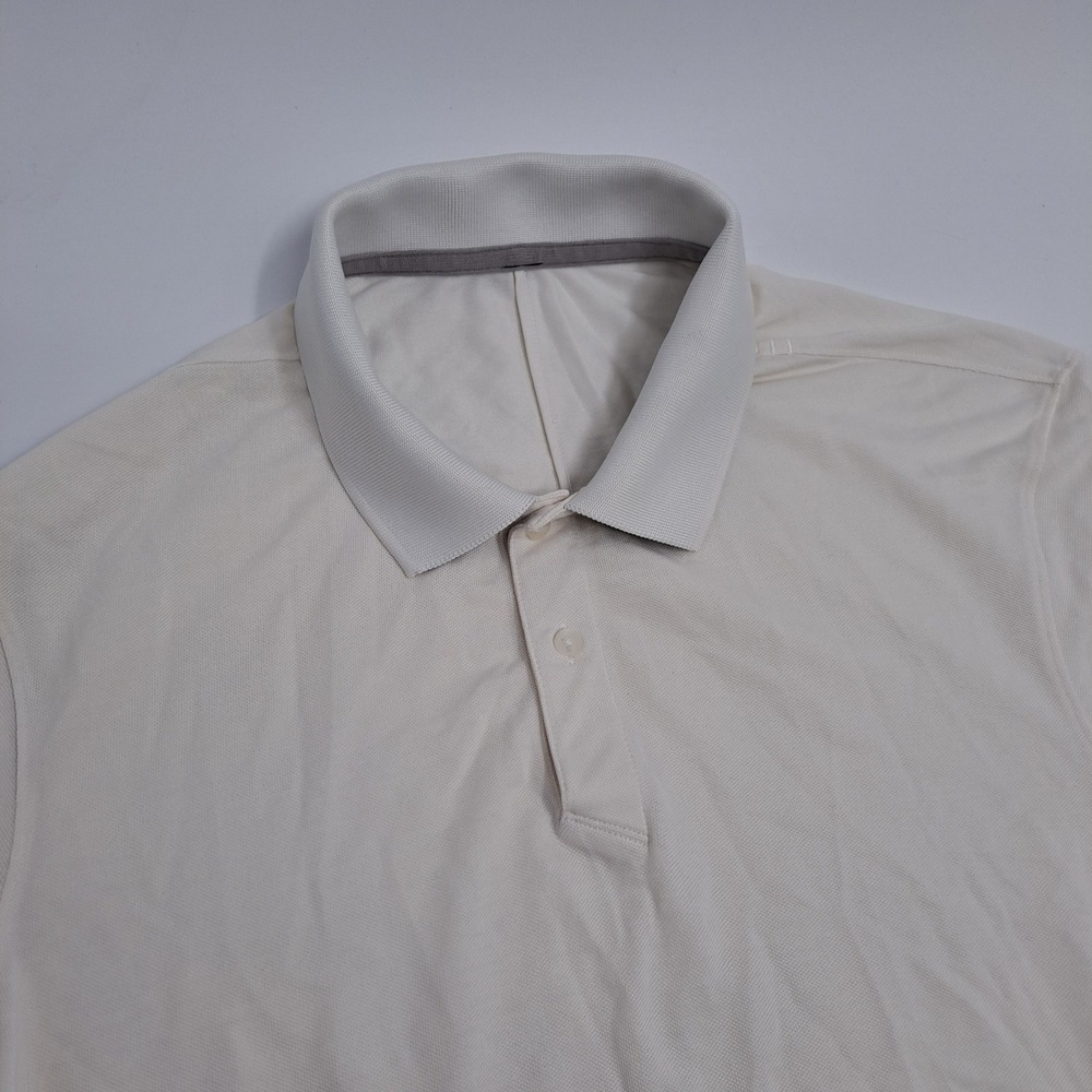 Lululemon Evolution Polo Shirt Men Large Ivory White Tech Pique Short Sleeve